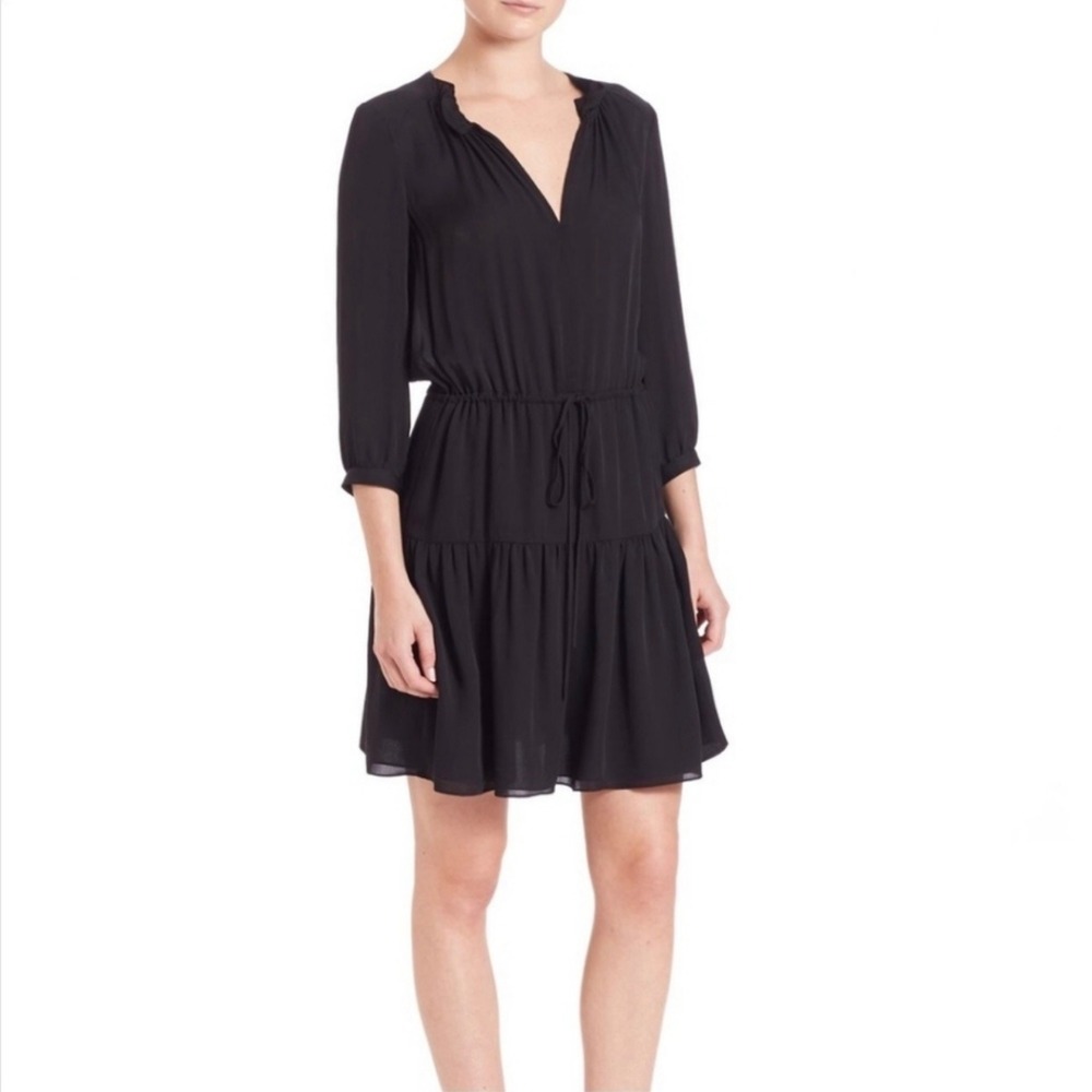 Rebecca Taylor Black Double Georgette Silk Mini Dress Size 4